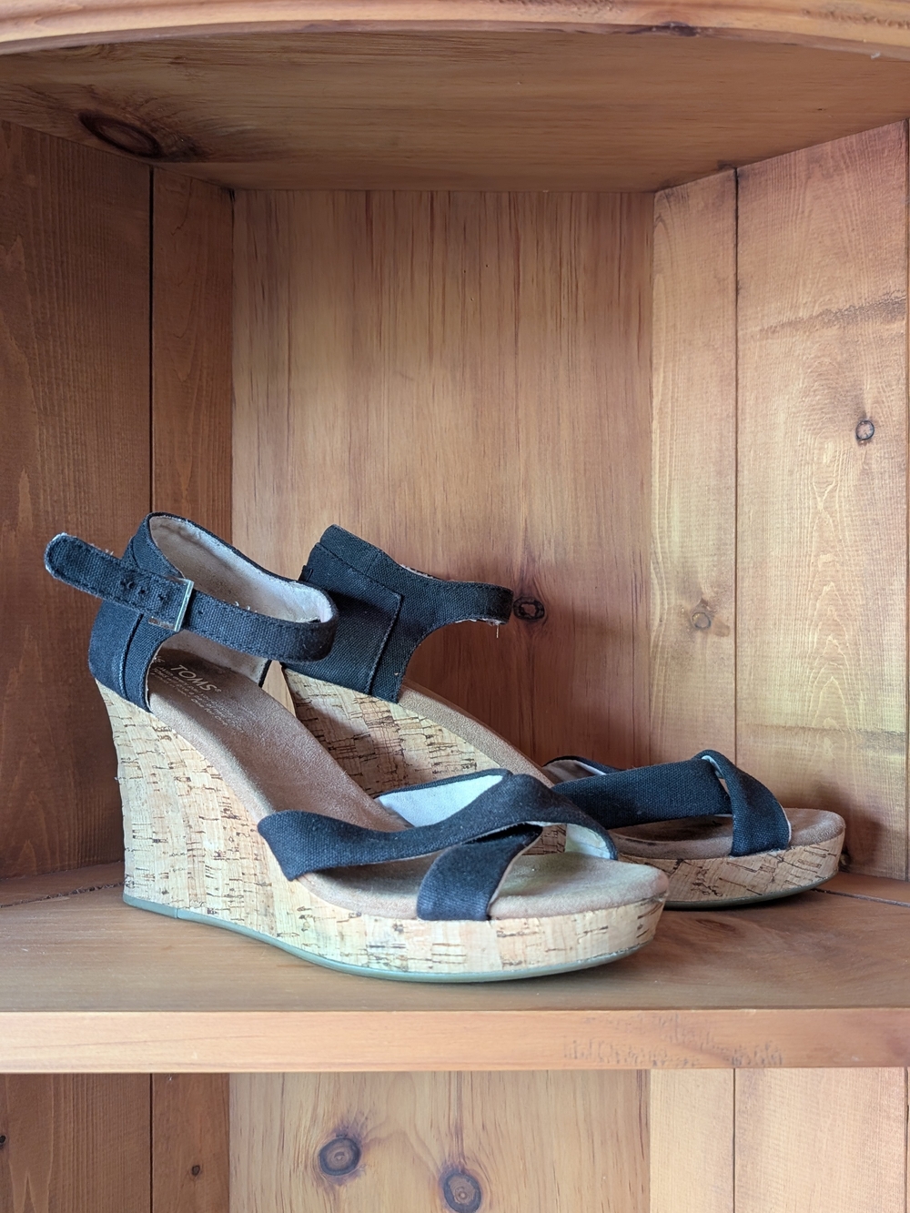 Toms Black Wedge Sandals